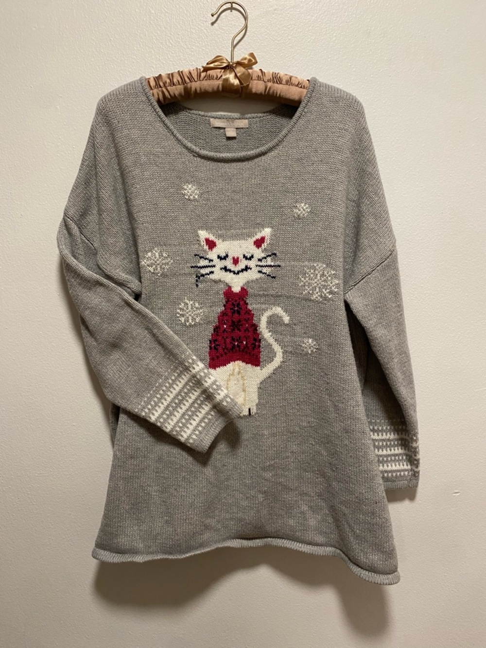 Woman Within Gray Cozy Kitten Crewneck Sweater